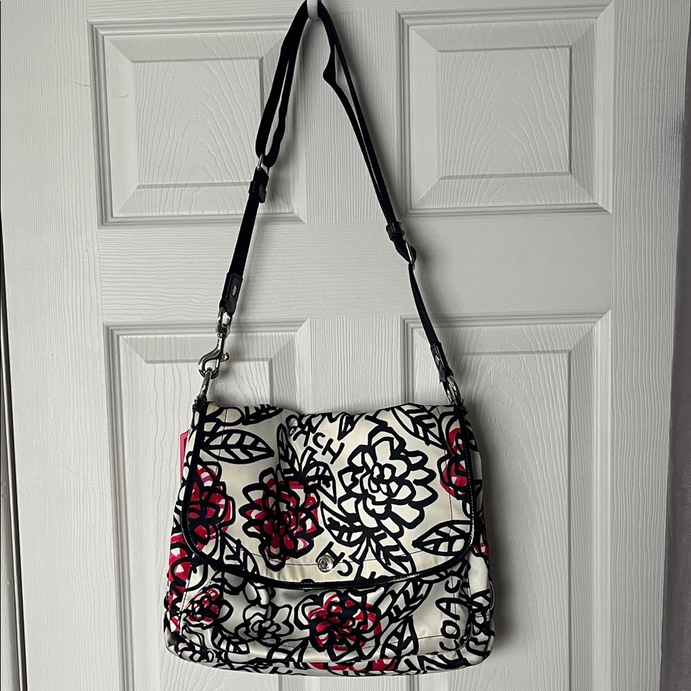 Coach Poppy Graffiti Black and Pink Floral Crossbody Bag